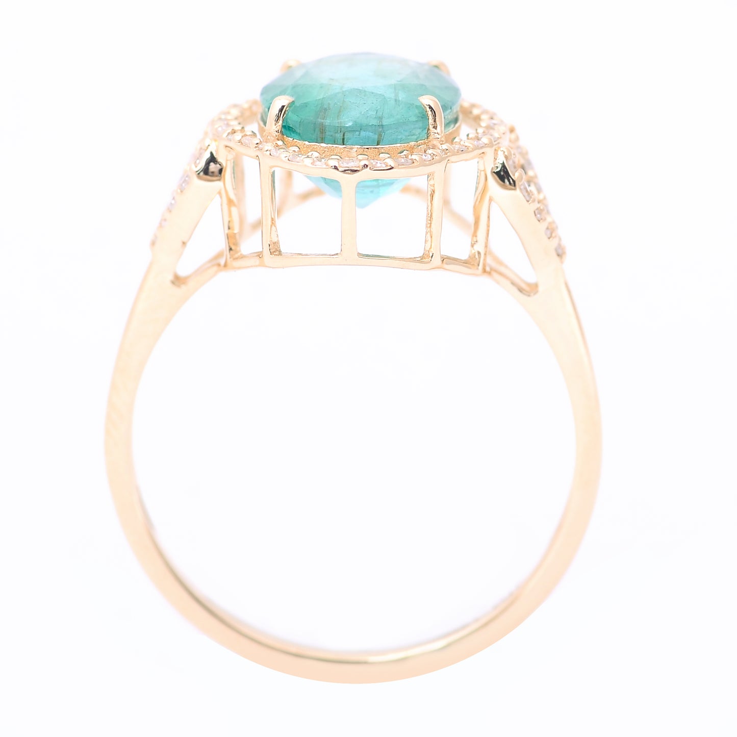 2.84 Ct Oval Mixed Cut Natural Emerald 14K Gold Ring