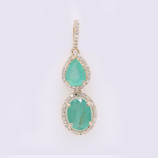 1.98 Ct Oval Mixed Cut Natural Emerald 14K Gold Pendant