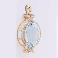 3.28 Ct Oval Mixed Cut Natural Aquamarine 14K Gold Pendant