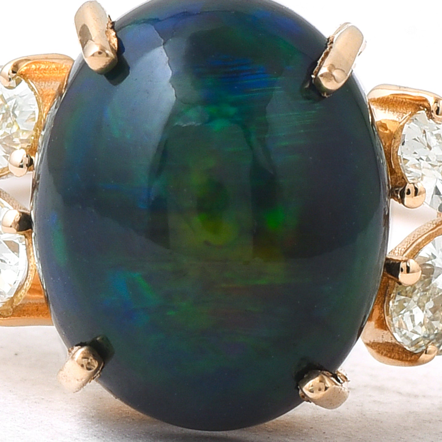 1.90 Ct Oval Cabochon Cut Natural Black Opal 14K Gold Ring