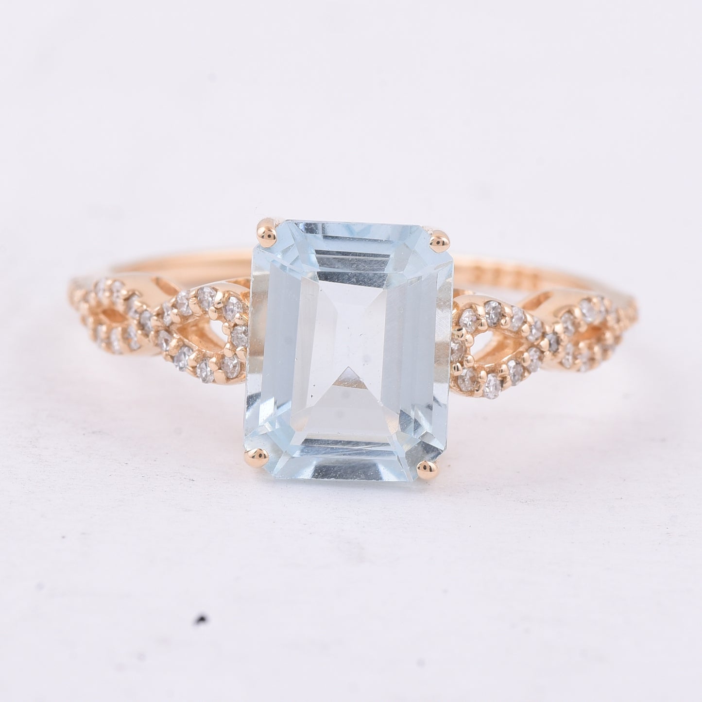 2.05 Ct Octagon Step Cut Natural Aquamarine 14K Gold Ring