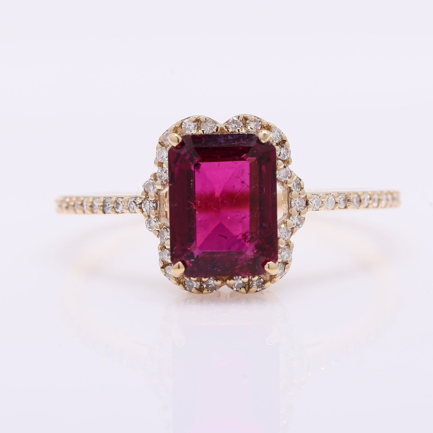 1.86 Ct Octagon Step Cut Natural Rubellite 14K Gold Ring