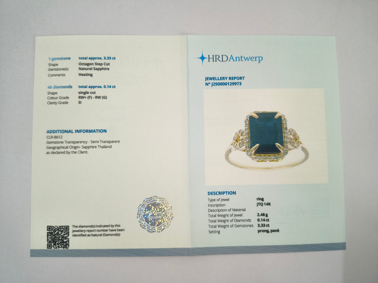 3.47 Ct Octagon Natural Sapphire 14K Gold Ring