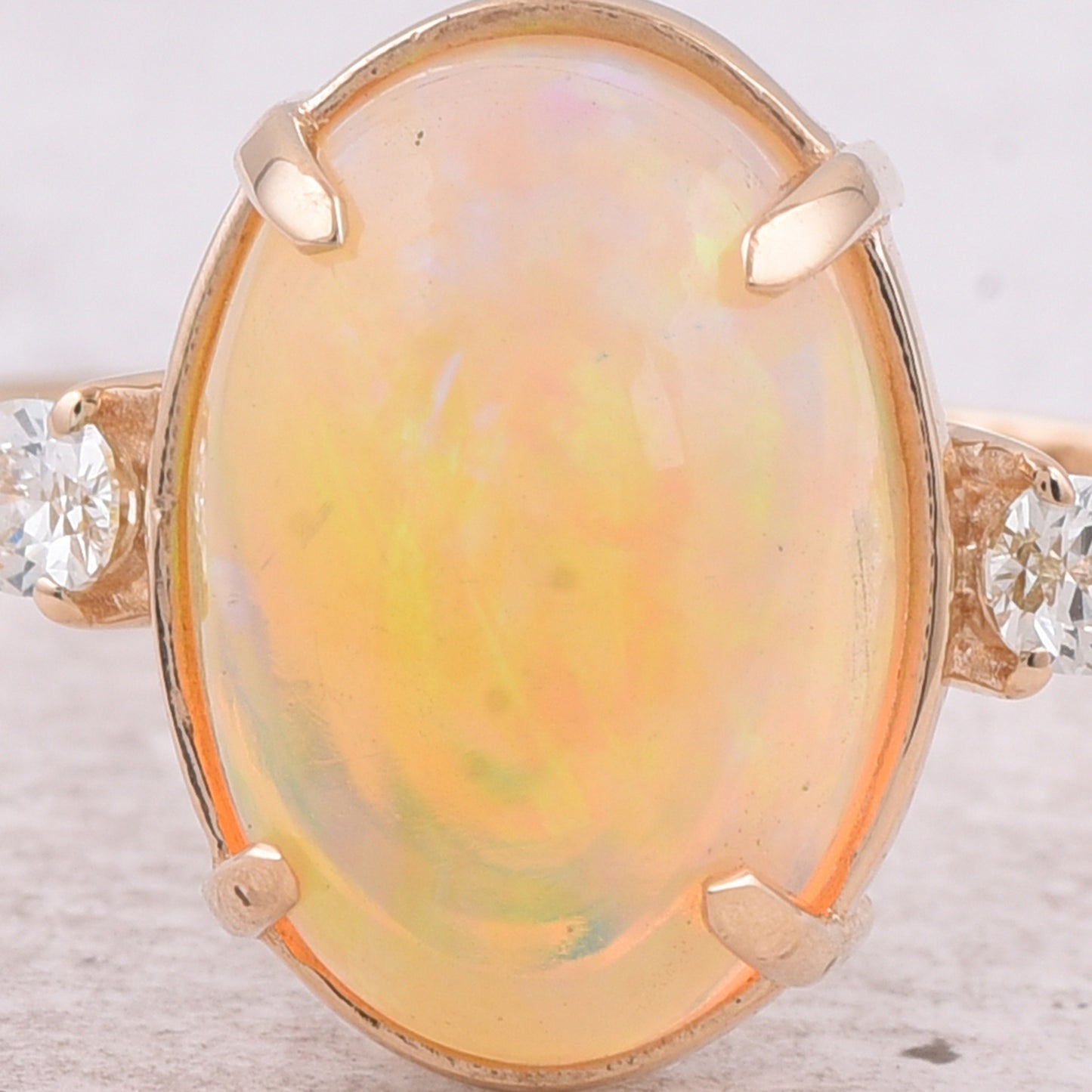 3.52 Ct Oval Cabochon Cut Natural Opal 14K Gold Ring