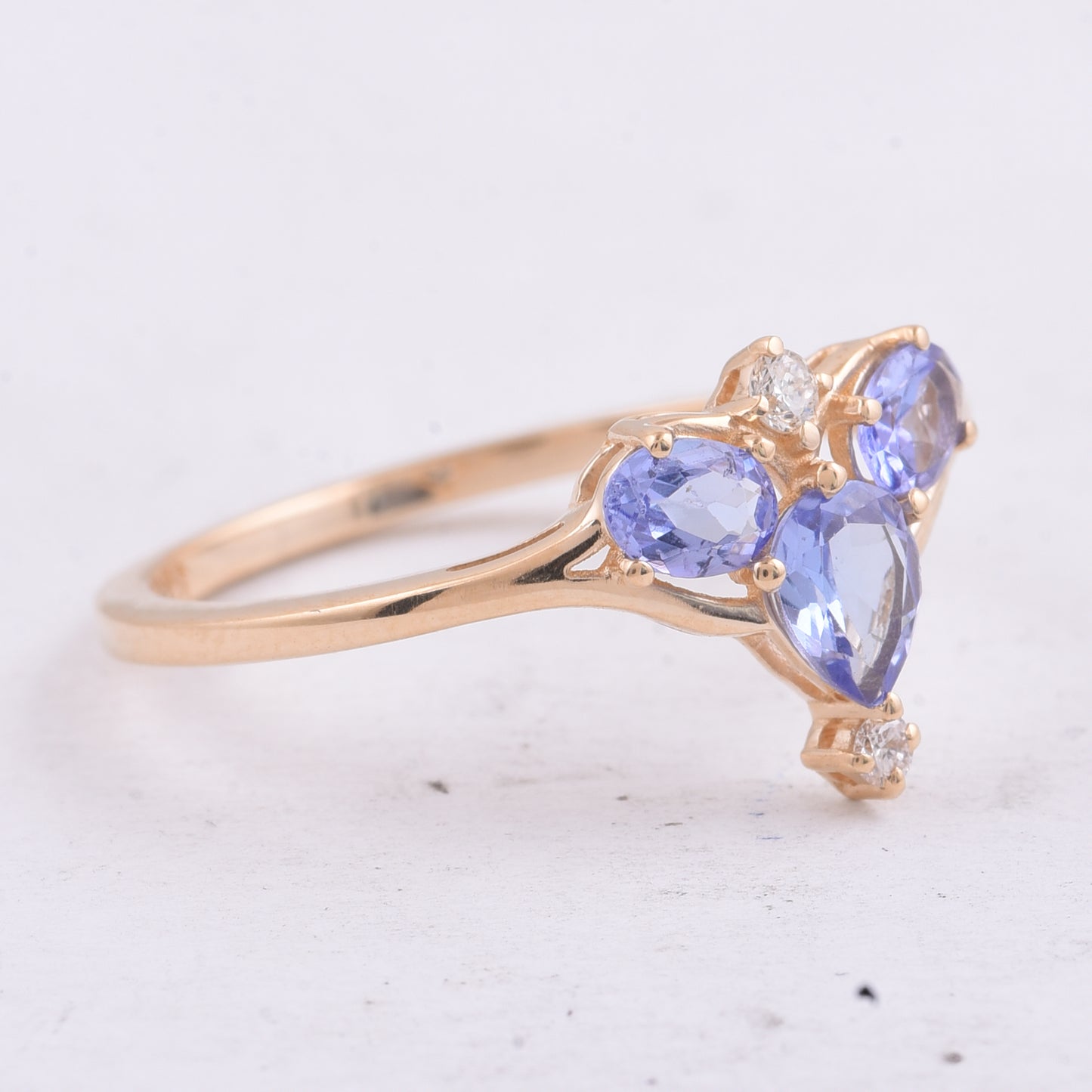 0.73 Ct Oval, Pear Natural Tanzanite 14K Gold Ring