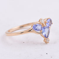 0.73 Ct Oval, Pear Natural Tanzanite 14K Gold Ring