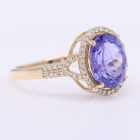 3.16 Ct Oval Mixed Cut Natural Tanzanite 14K Gold Ring