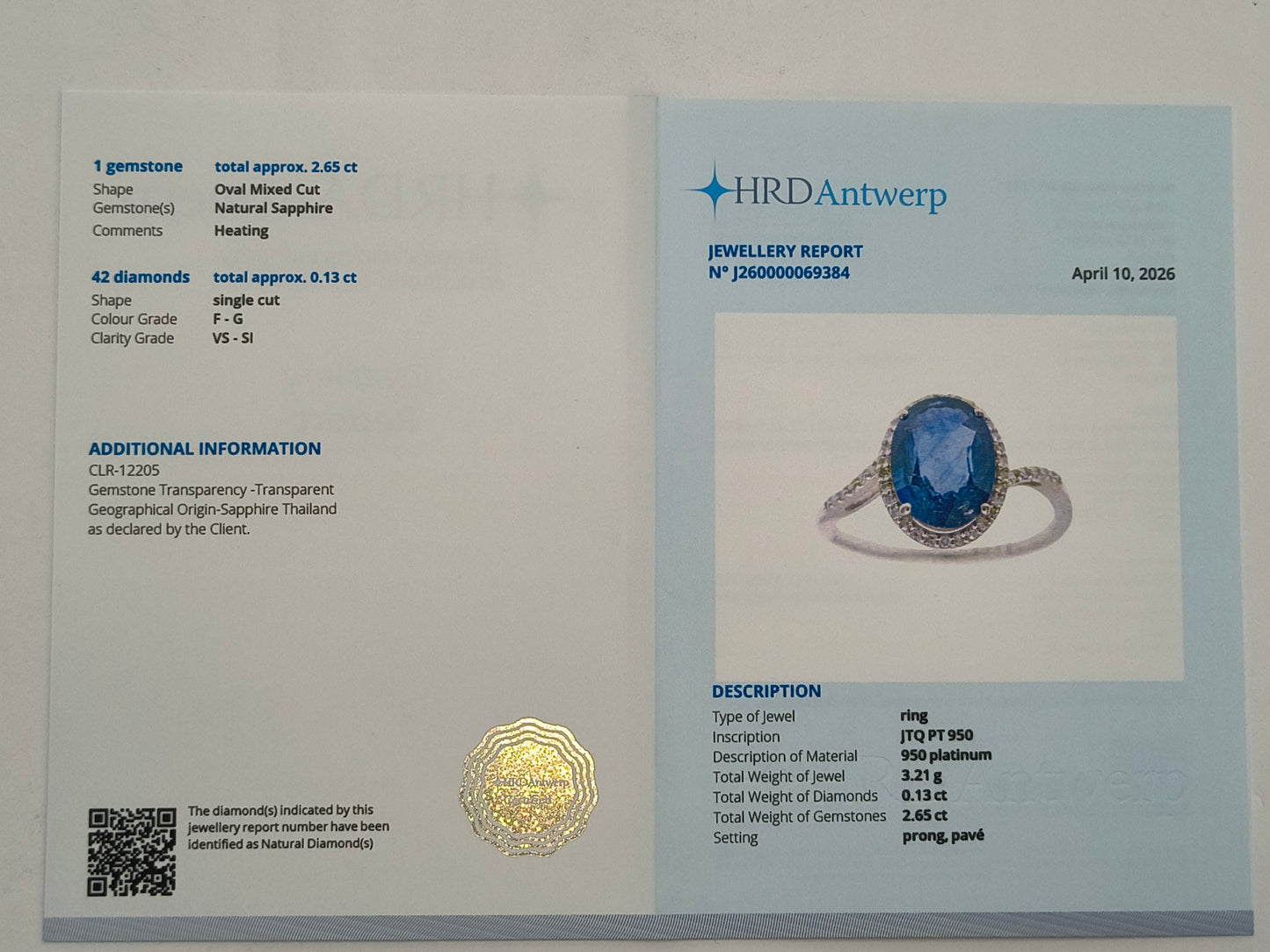 2.78 Ct Oval Mixed Cut Natural Sapphire 950 Platinum Ring