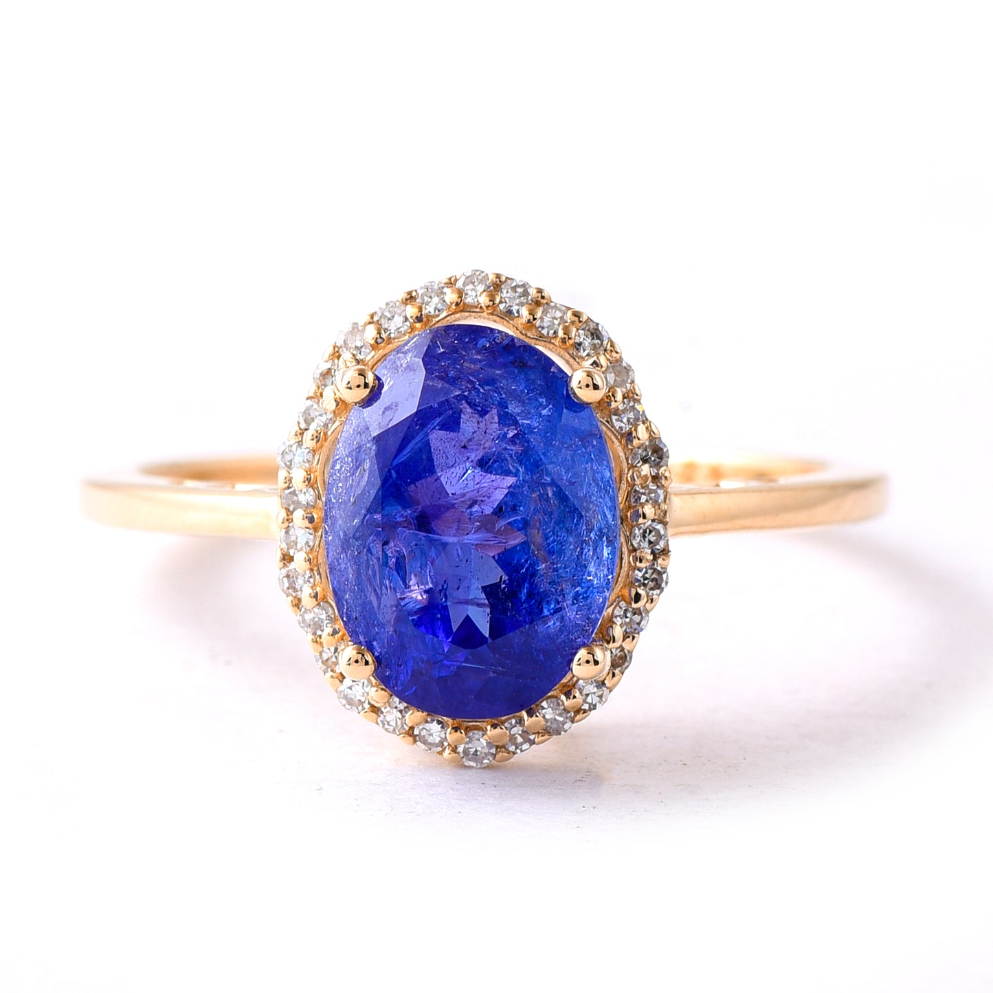 3.05 Ct Oval Mixed Cut Natural Tanzanite 14K Gold Ring