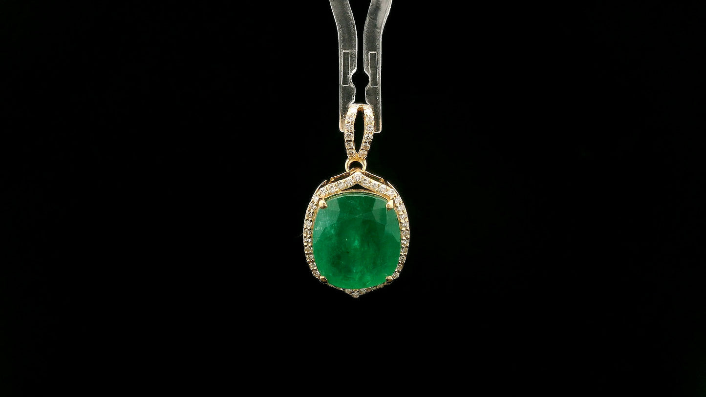 4.75 Ct Cushion Natural Emerald 14K Gold Pendant