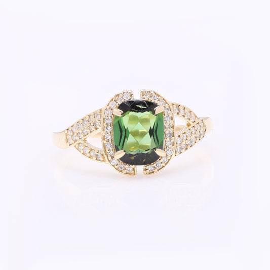 1.50 Ct Cushion Mixed Cut Natural Green Tourmaline 14K Gold Ring