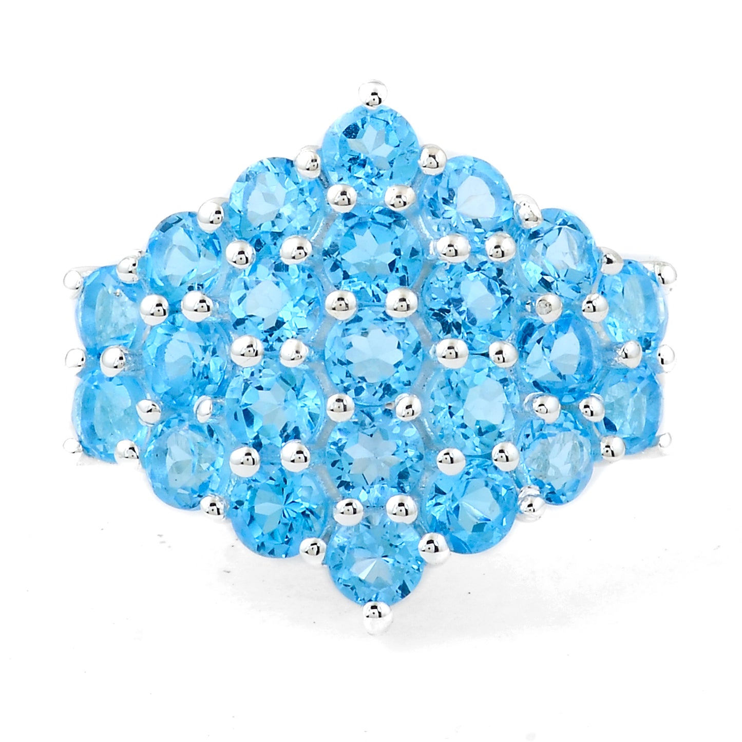 4.34 Ct Round Swiss Blue Topaz 925 Sterling Silver Ring