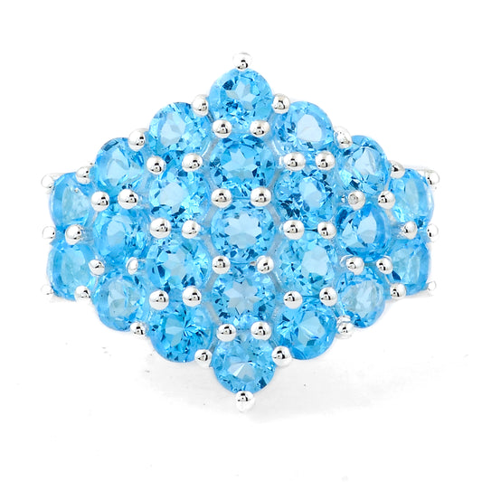 4.34 Ct Round Swiss Blue Topaz 925 Sterling Silver Ring