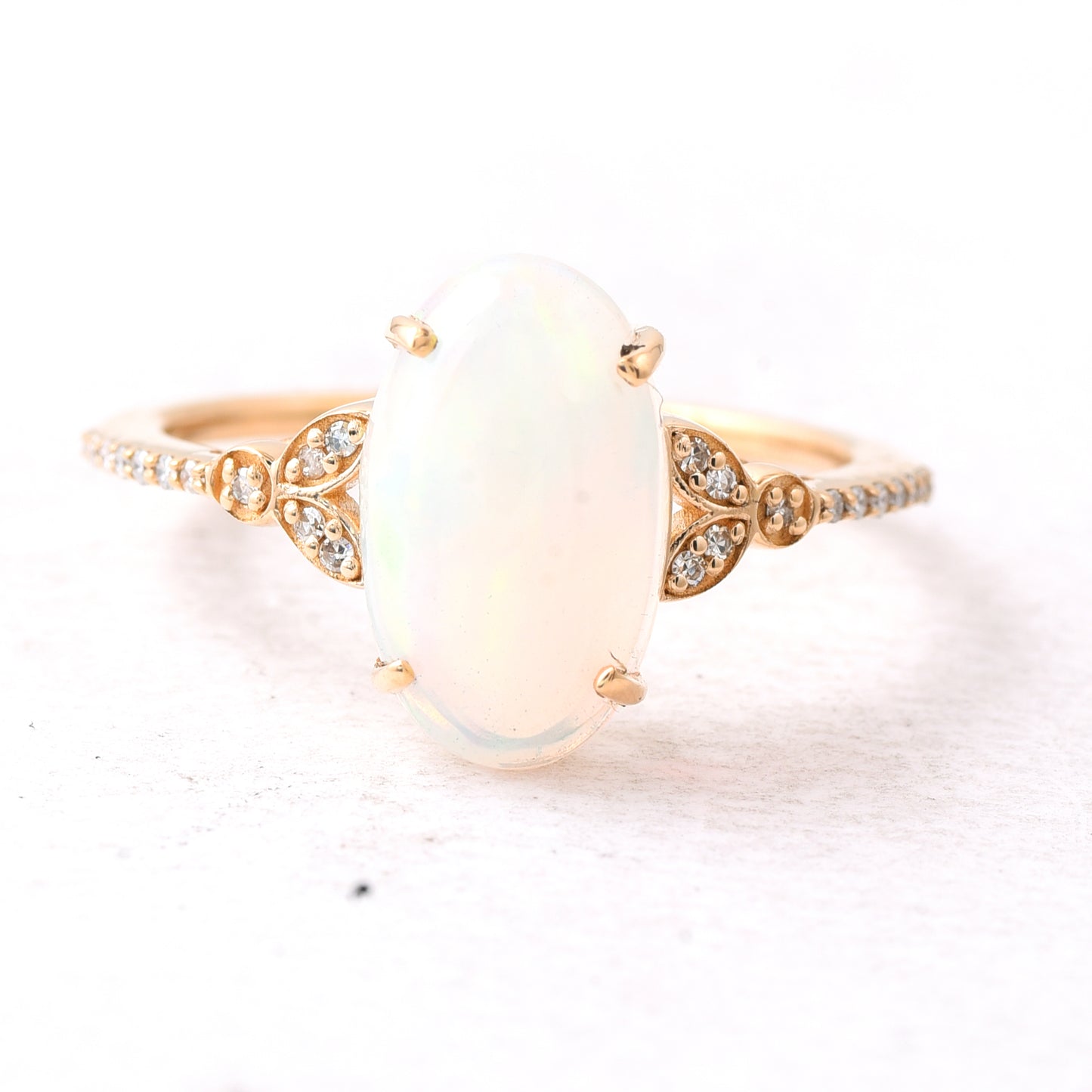 1.97 Ct Oval Cabochon Cut Natural Opal 14K Gold Ring