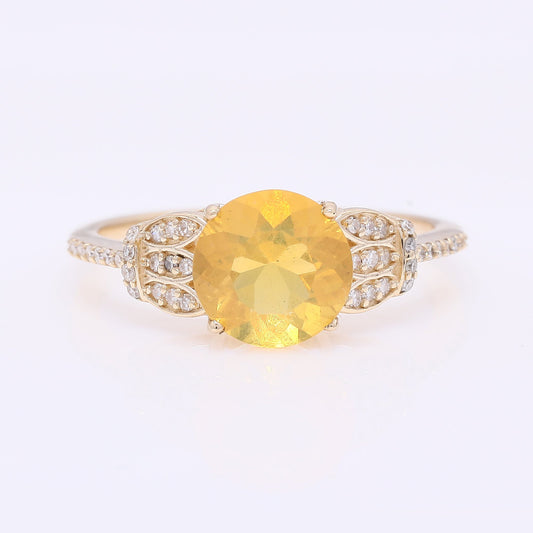 1.37 Ct Round Mixed Cut Natural Fire Opal 14K Gold Ring