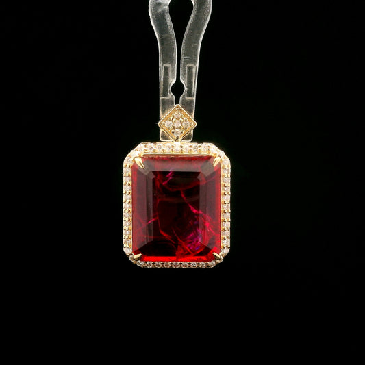 5.95 Ct Emerald Cut Lab Grown Ruby 14K Gold Pendant