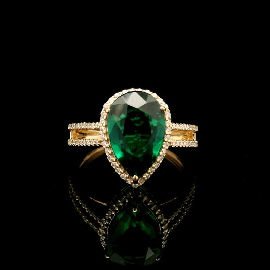 3.67 Ct Pear Mixed Cut Lab Grown Emerald 14K Gold Ring