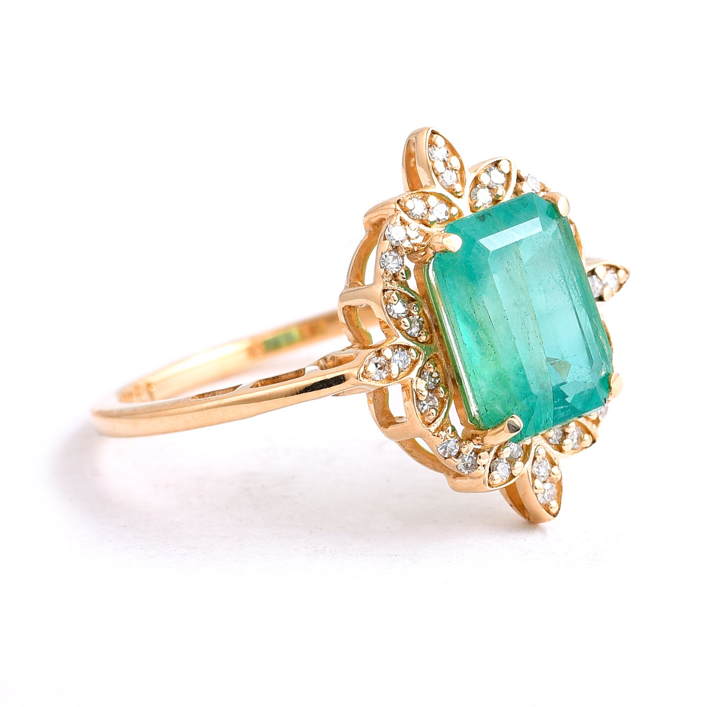 2.29 Ct Octagon Step Cut Natural Emerald 14K Gold Ring
