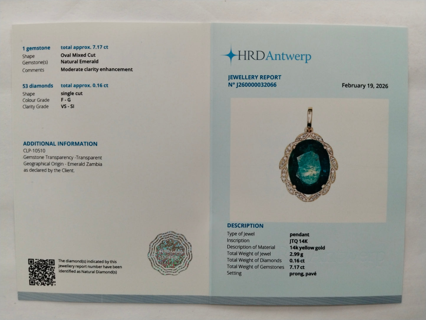 7.33 Ct Oval Mixed Cut Natural Emerald 14K Gold Pendant