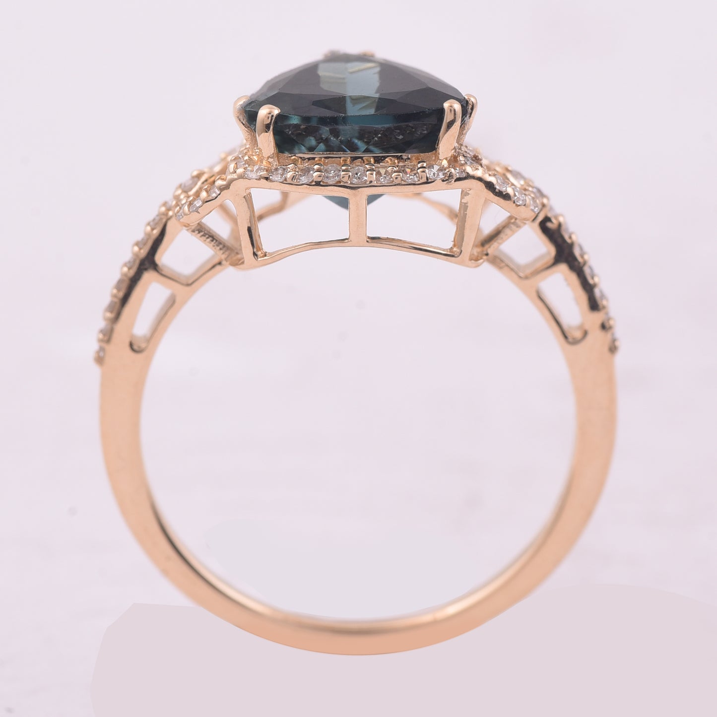 2.25 Ct Triangle Mixed Cut Natural Tourmaline 14K Gold Ring