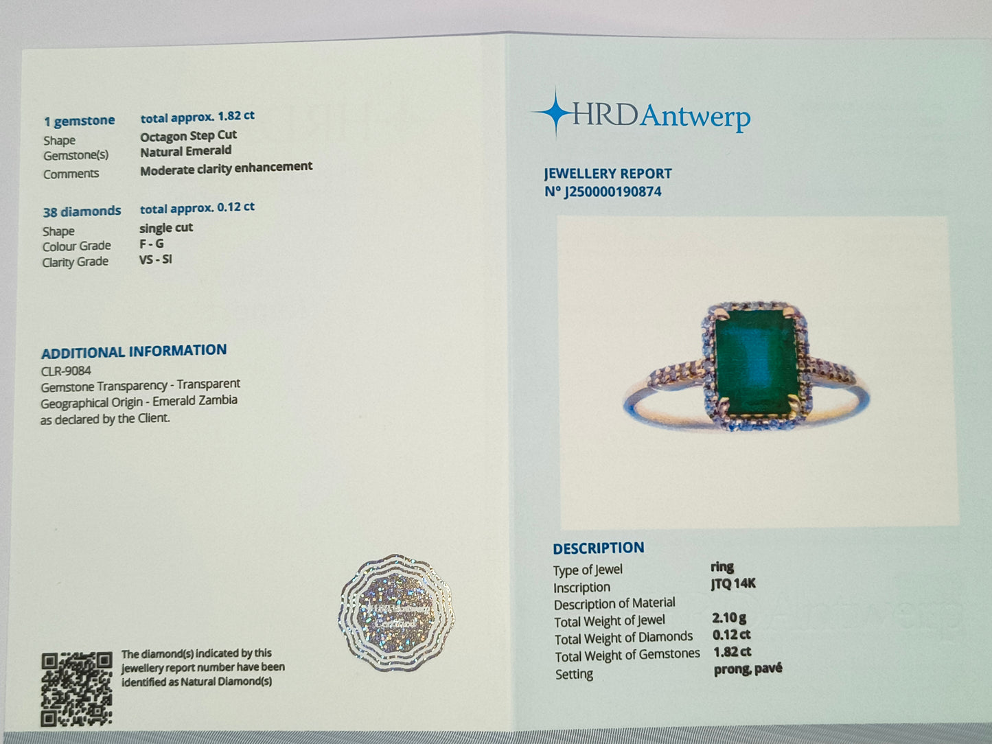 1.94 Ct Octagon Step Cut Natural Emerald 14K Gold Ring