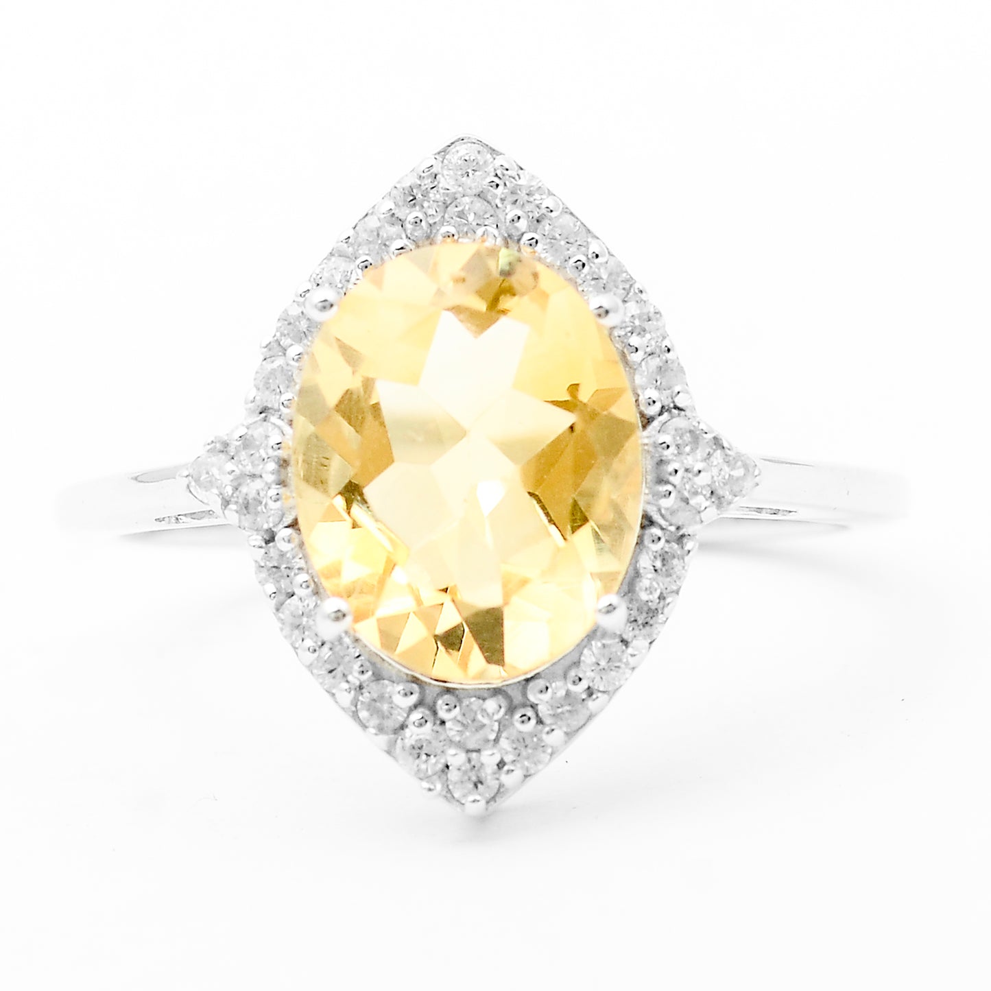 2.64 Ct Oval Citrine, White Zircon 925 Sterling Silver Ring