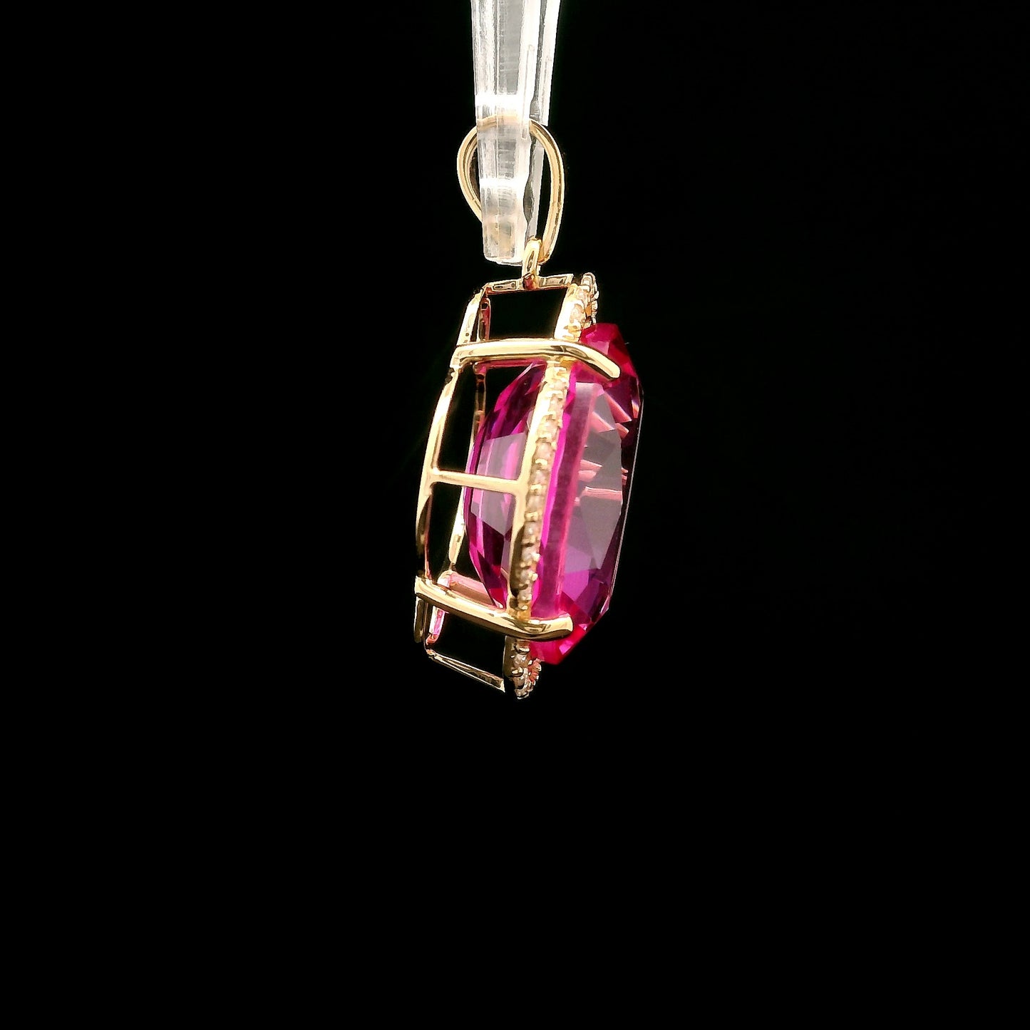 10.50 Ct Oval Mixed Cut Lab Grown Pink Sapphire 14K Gold Pendant