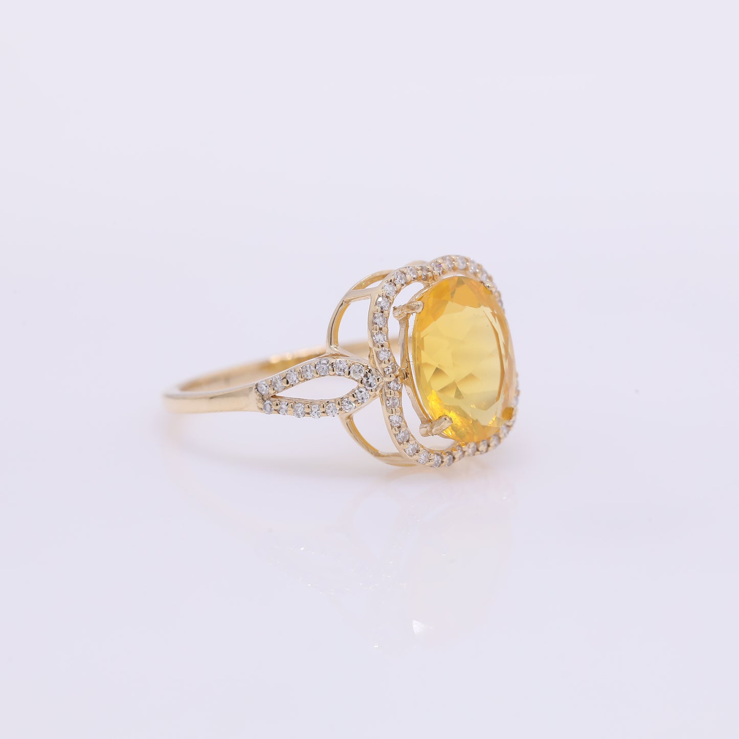 1.83 Ct Oval Mixed Cut Natural Fire Opal 14K Gold Ring