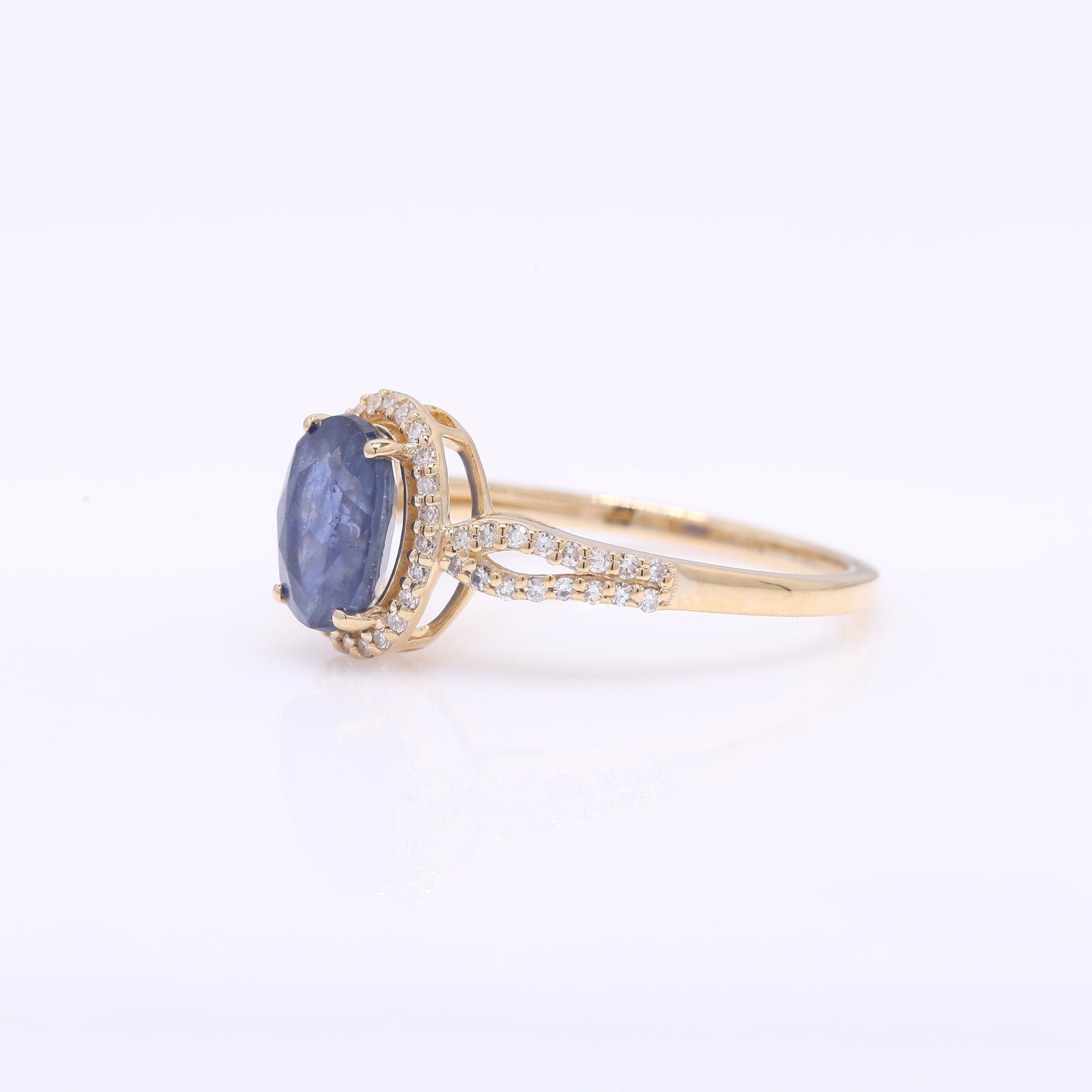 1.82 Ct Oval Mixed Cut Natural Sapphire 14K Gold Ring