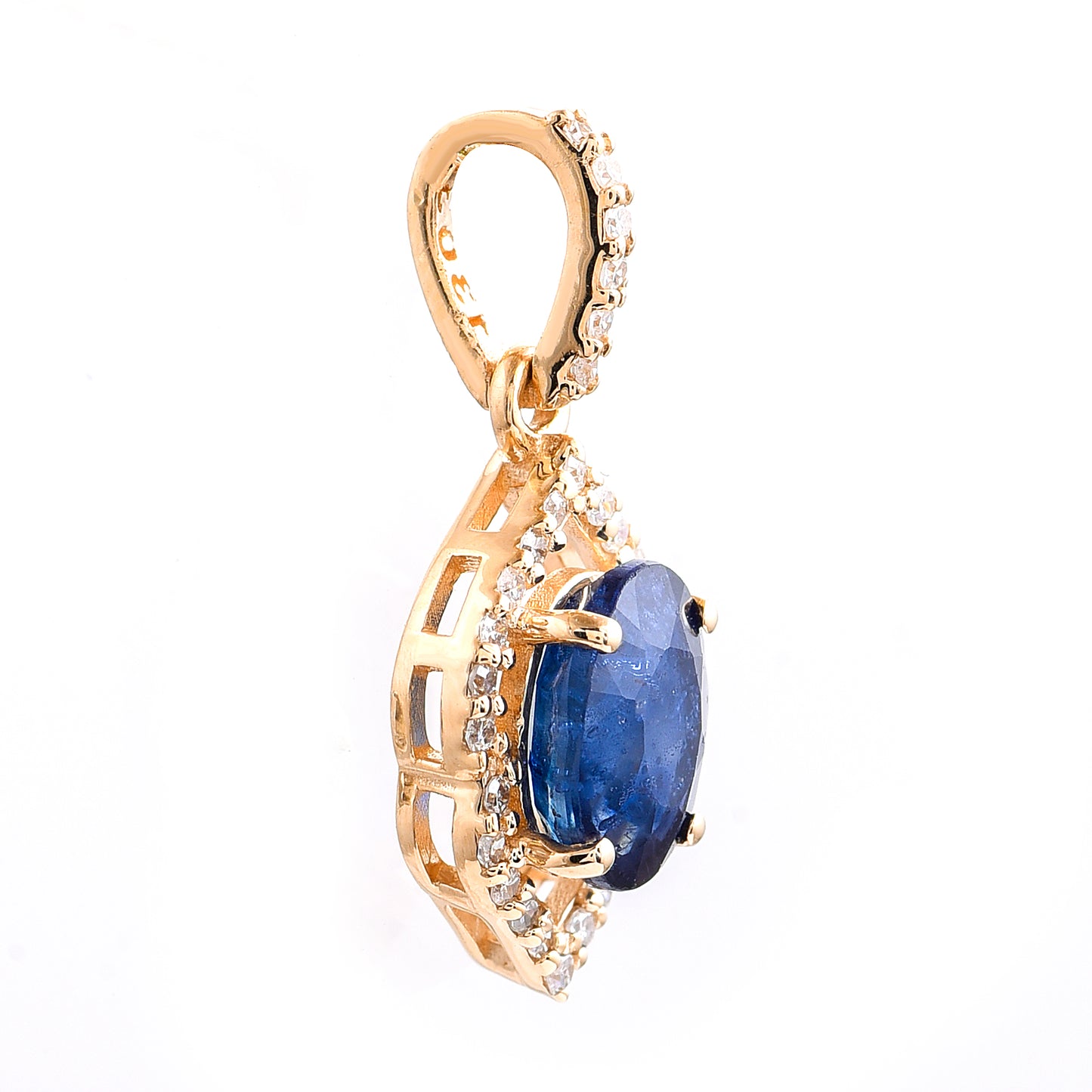 1.19 Ct Oval Mixed Cut Natural Sapphire 14K Gold Pendant