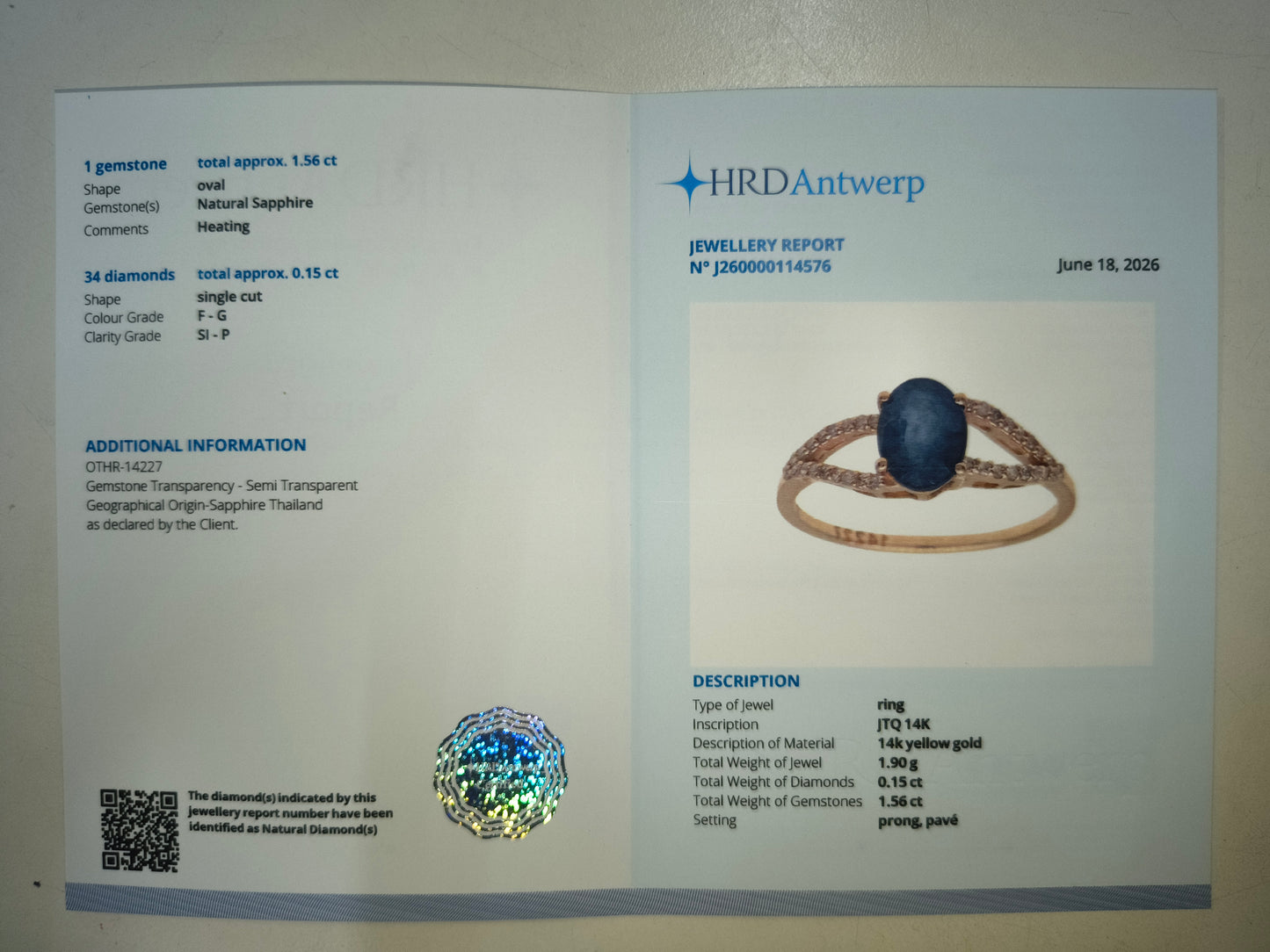 1.71 Ct Oval Natural Sapphire 14K Gold Ring