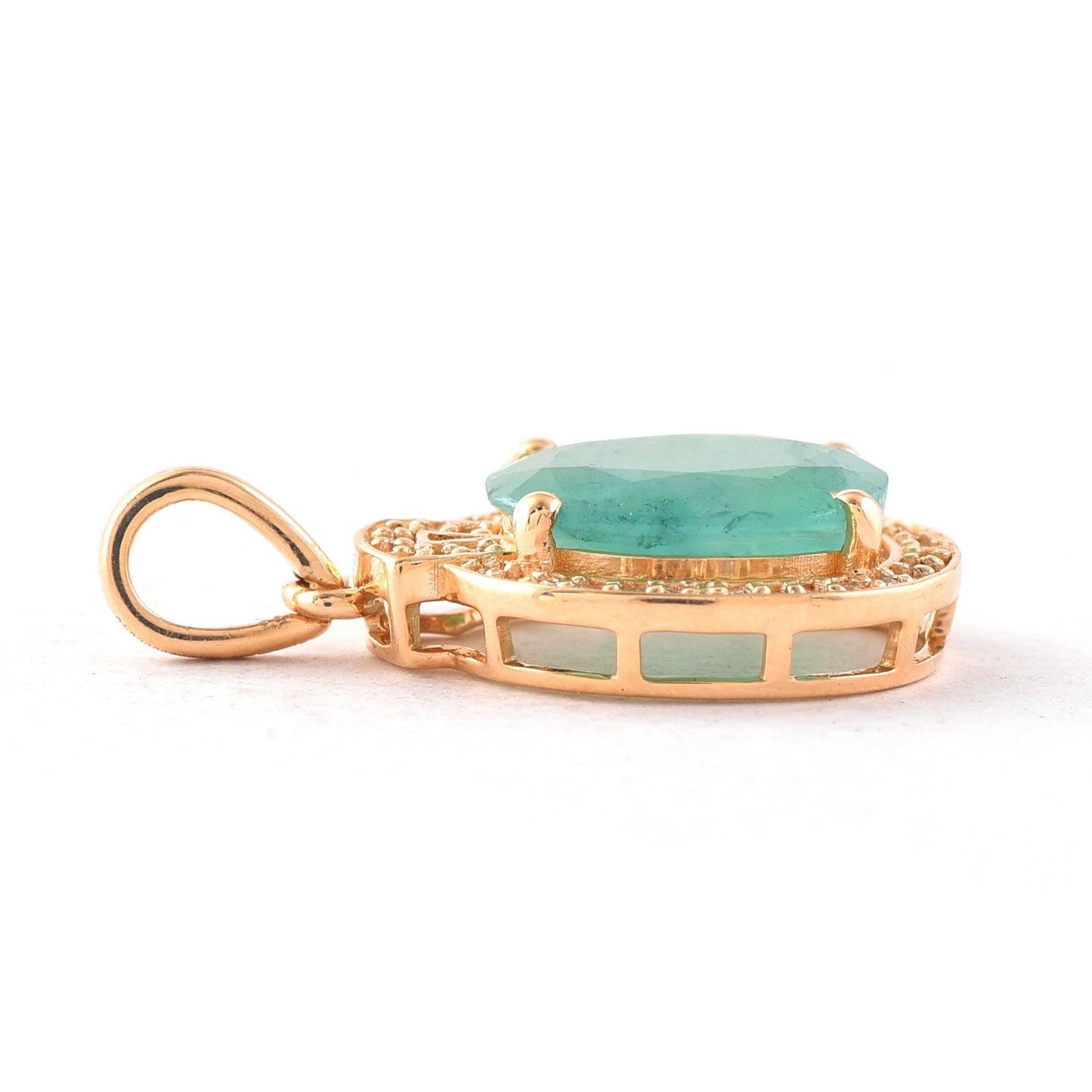 1.97 Ct Oval Mixed Cut Natural Emerald 14K Gold Pendant