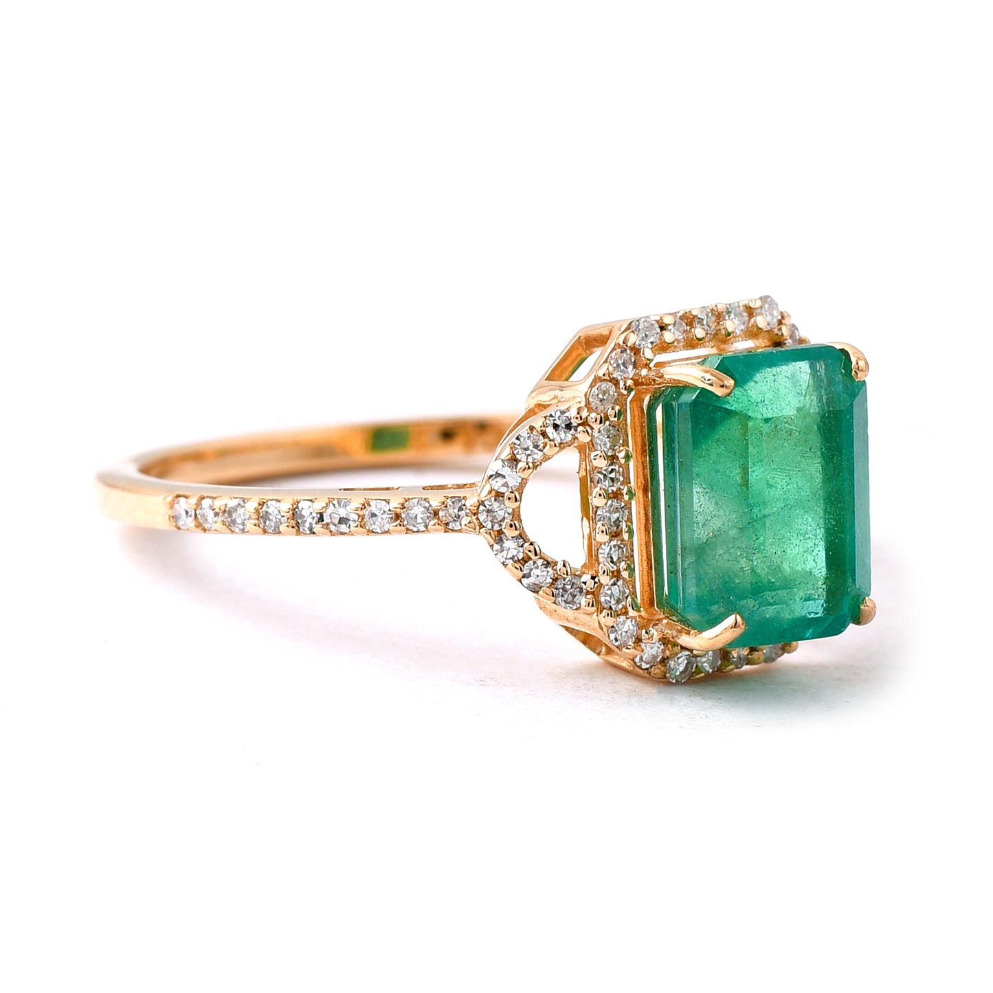 2.12 Ct Octagon Step Cut Natural Emerald 14K Gold Ring