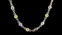 23.73 Ct Round Garnet, Peridot, Blue Topaz, Citrine, Amethyst 925 Sterling Silver Necklace
