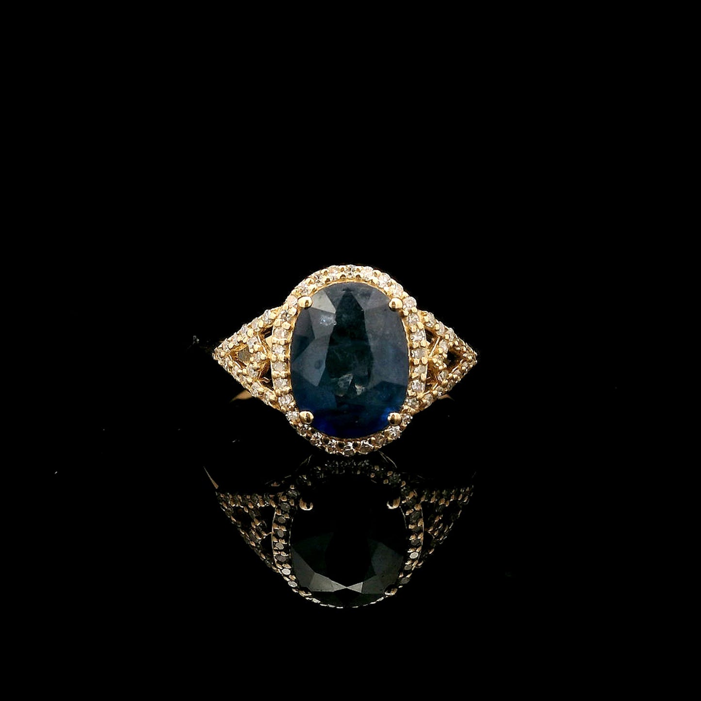 2.50 Ct Oval Mixed Cut Natural Sapphire 14K Gold Ring