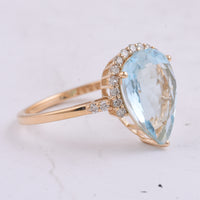 3.20 Ct Pear Natural Aquamarine 14K Gold Ring