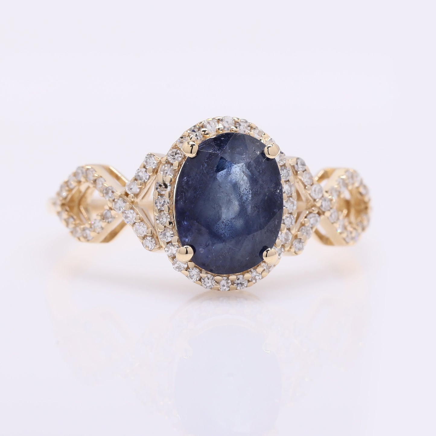 2.30 Ct Oval Mixed Cut Natural Sapphire 14K Gold Ring