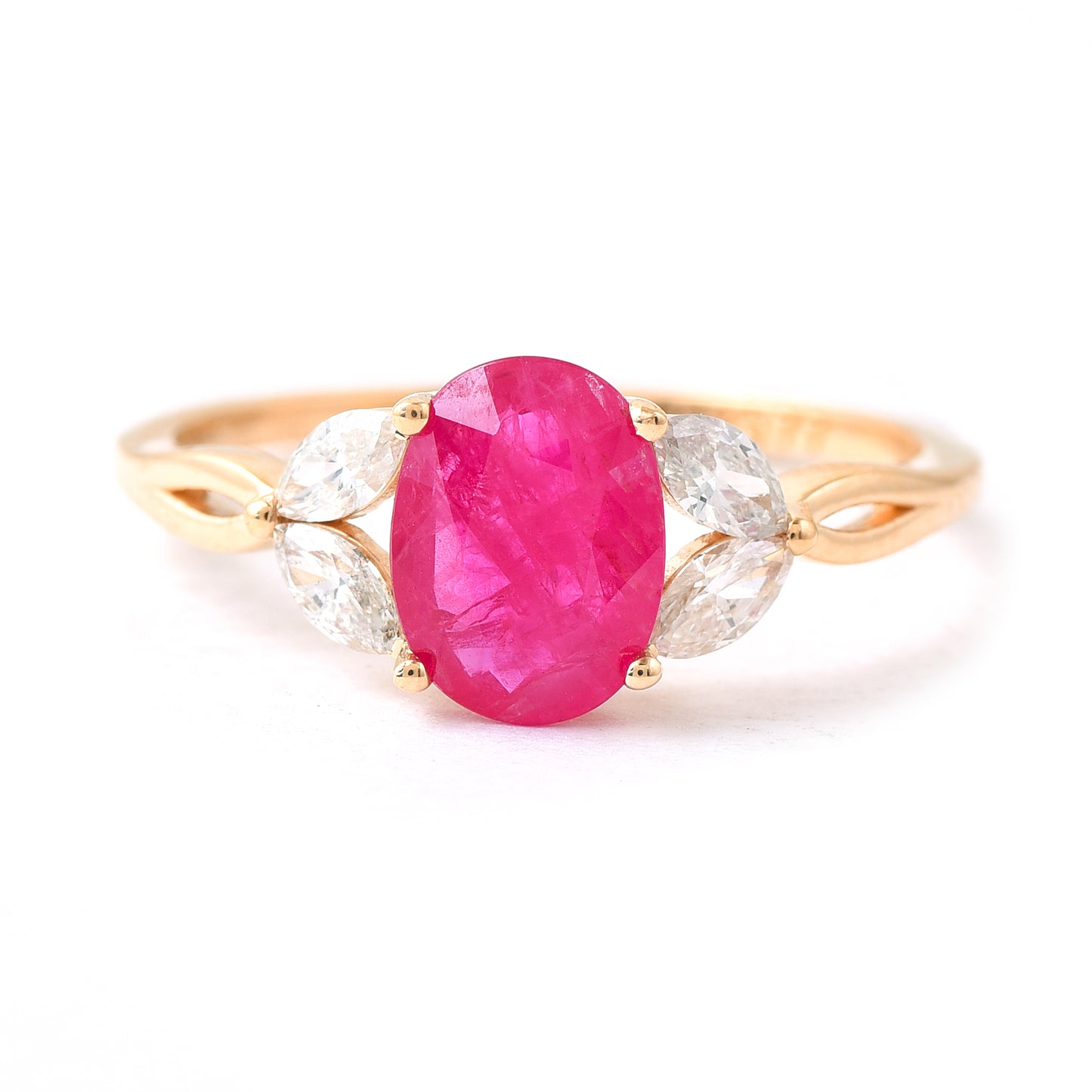 1.62 Ct Oval Mixed Cut Natural Ruby 14K Gold Ring