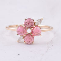 1.52 Ct Round Cabochon Cut Natural Pink Tourmaline 14K Gold Ring