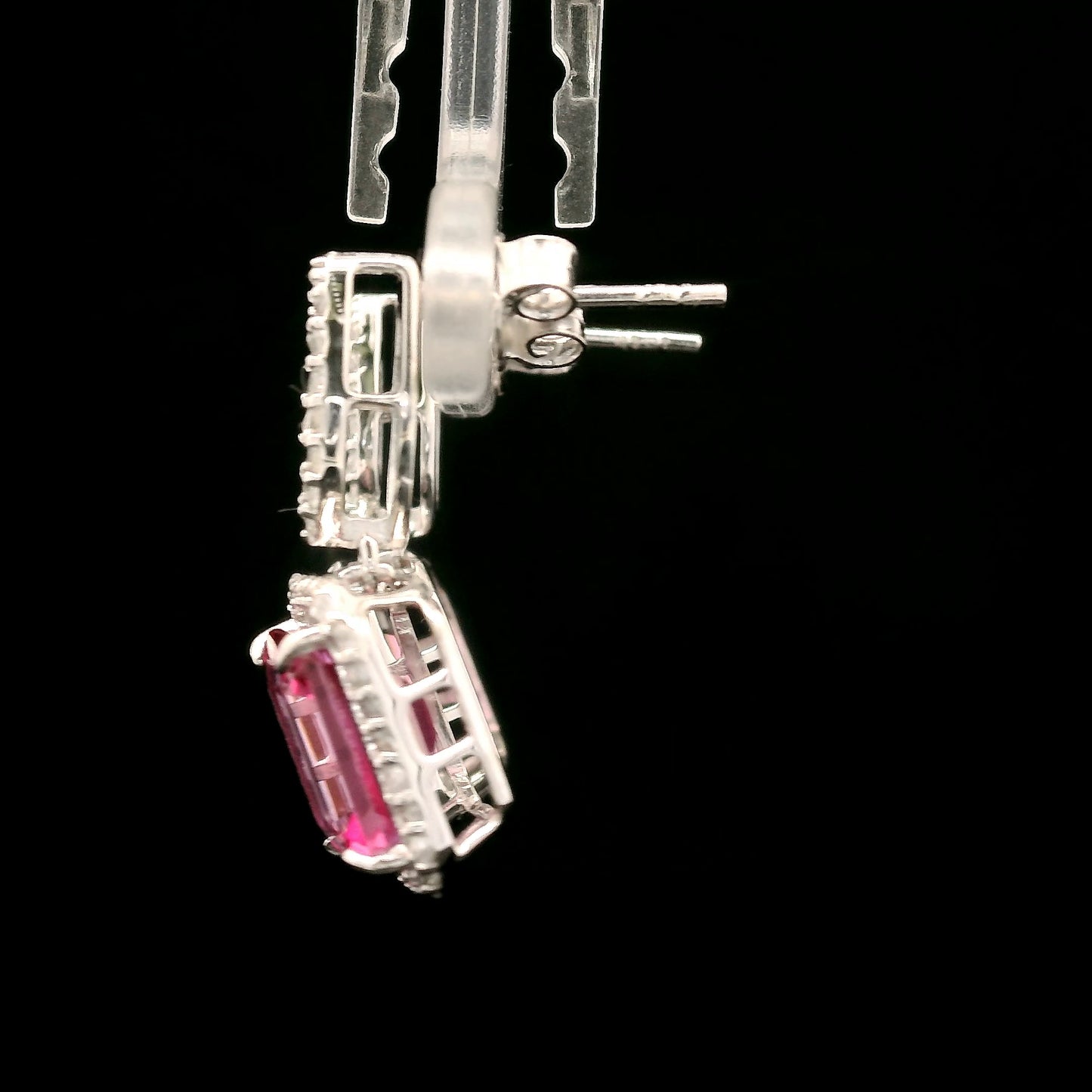 6.91 Ct Octagon Pink Topaz, White Zircon 925 Sterling Silver Earrings