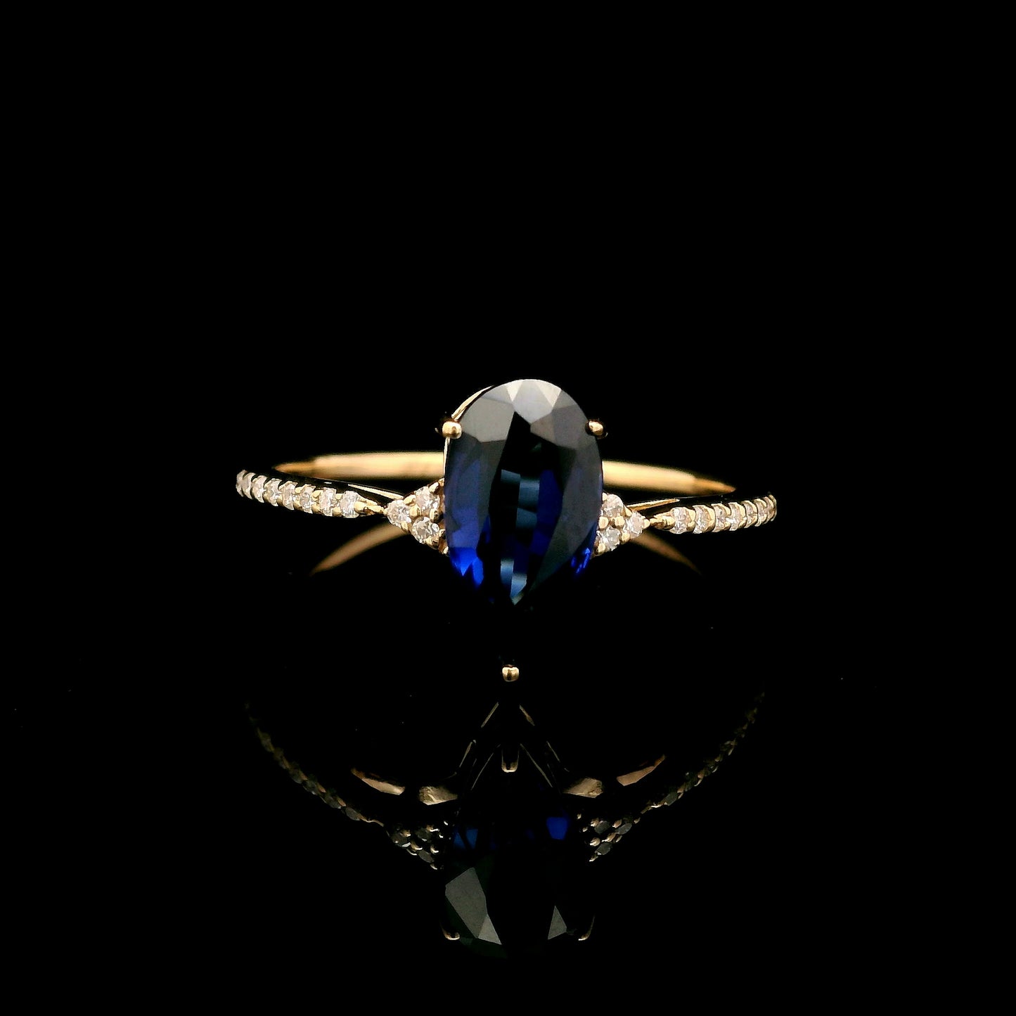 1.78 Ct Pear Mixed Cut Lab Grown Sapphire 14K Gold Ring