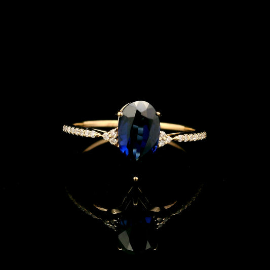 1.78 Ct Pear Mixed Cut Lab Grown Sapphire 14K Gold Ring