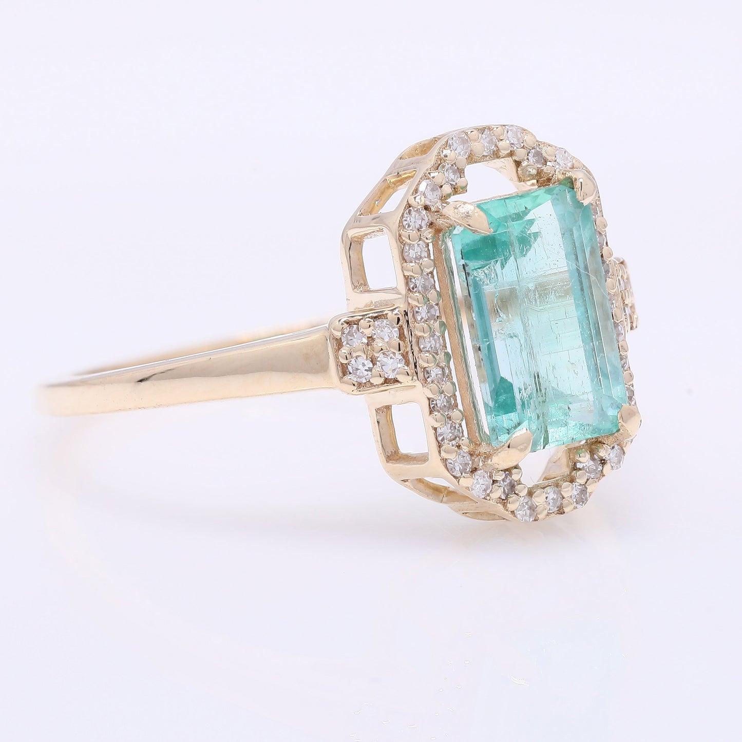 1.47 Ct Octagon Step Cut Natural Emerald 14K Gold Ring