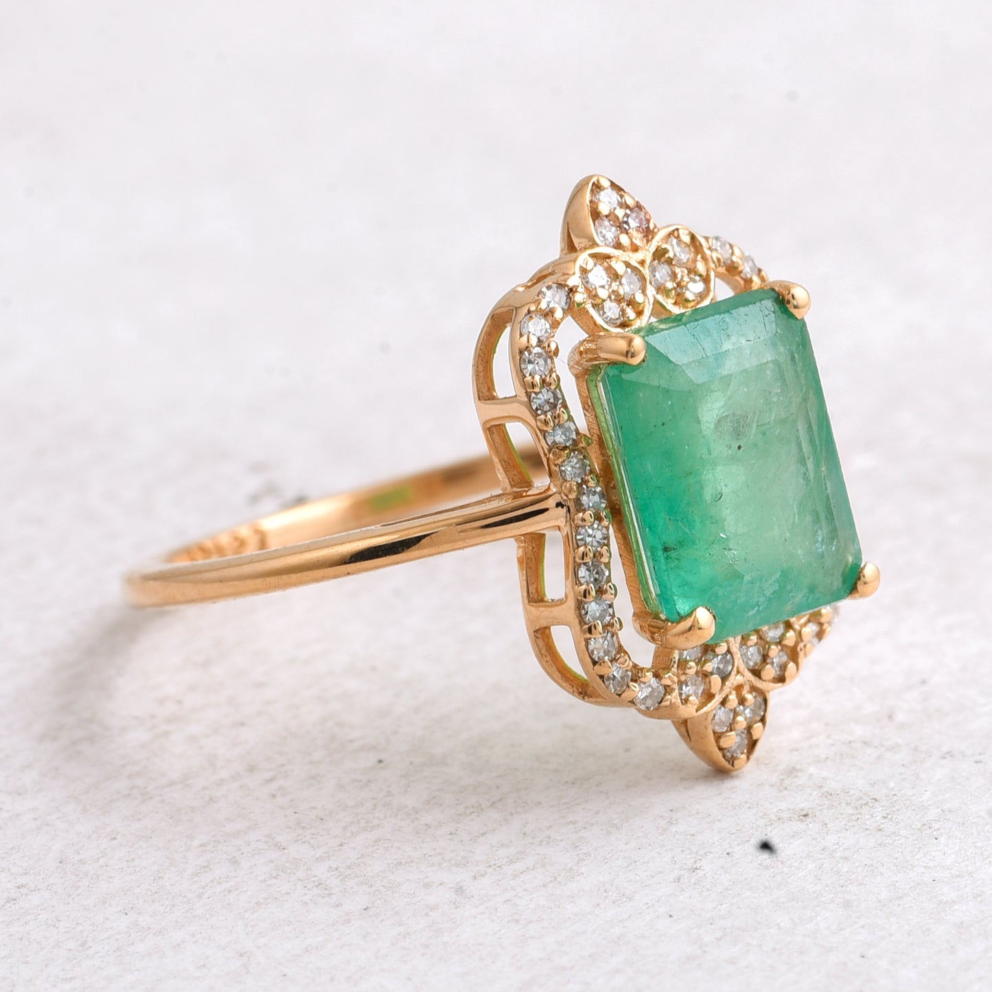 2.19 Ct Octagon Step Cut Natural Emerald 14K Gold Ring