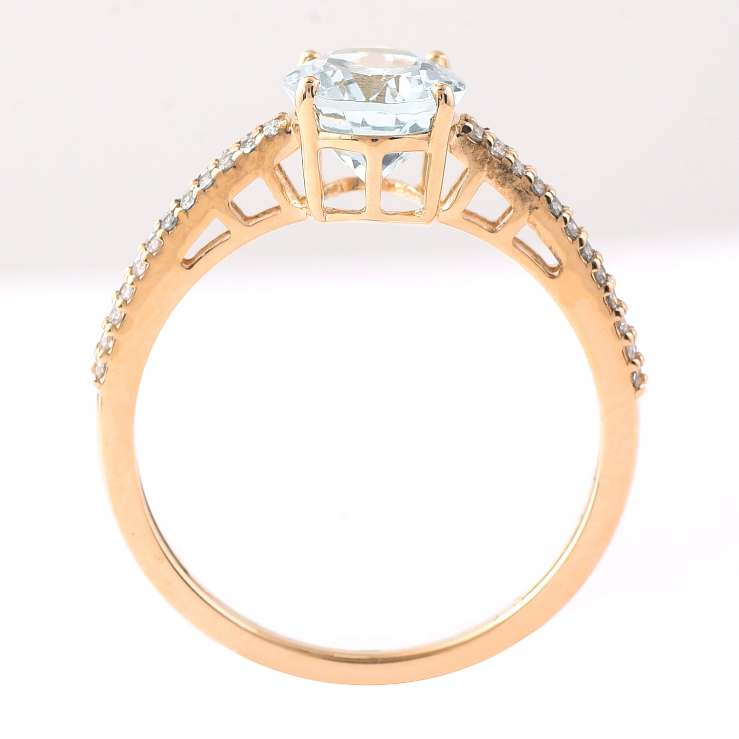 1.64 Ct Oval Mixed Cut Natural Aquamarine 14K Gold Ring