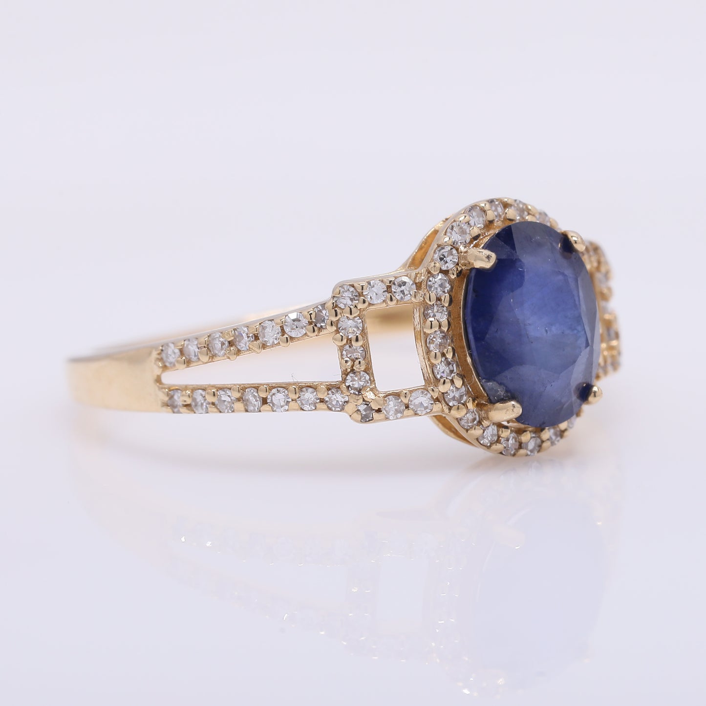 1.47 Ct Oval Mixed Cut Natural Sapphire 14K Gold Ring