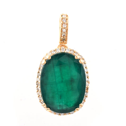 4.62 Ct Oval Mixed Cut Natural Emerald 14K Gold Pendant