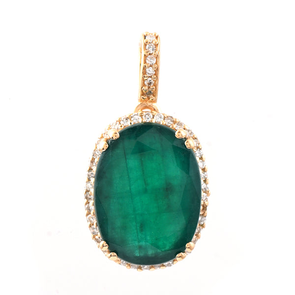 4.62 Ct Oval Mixed Cut Natural Emerald 14K Gold Pendant