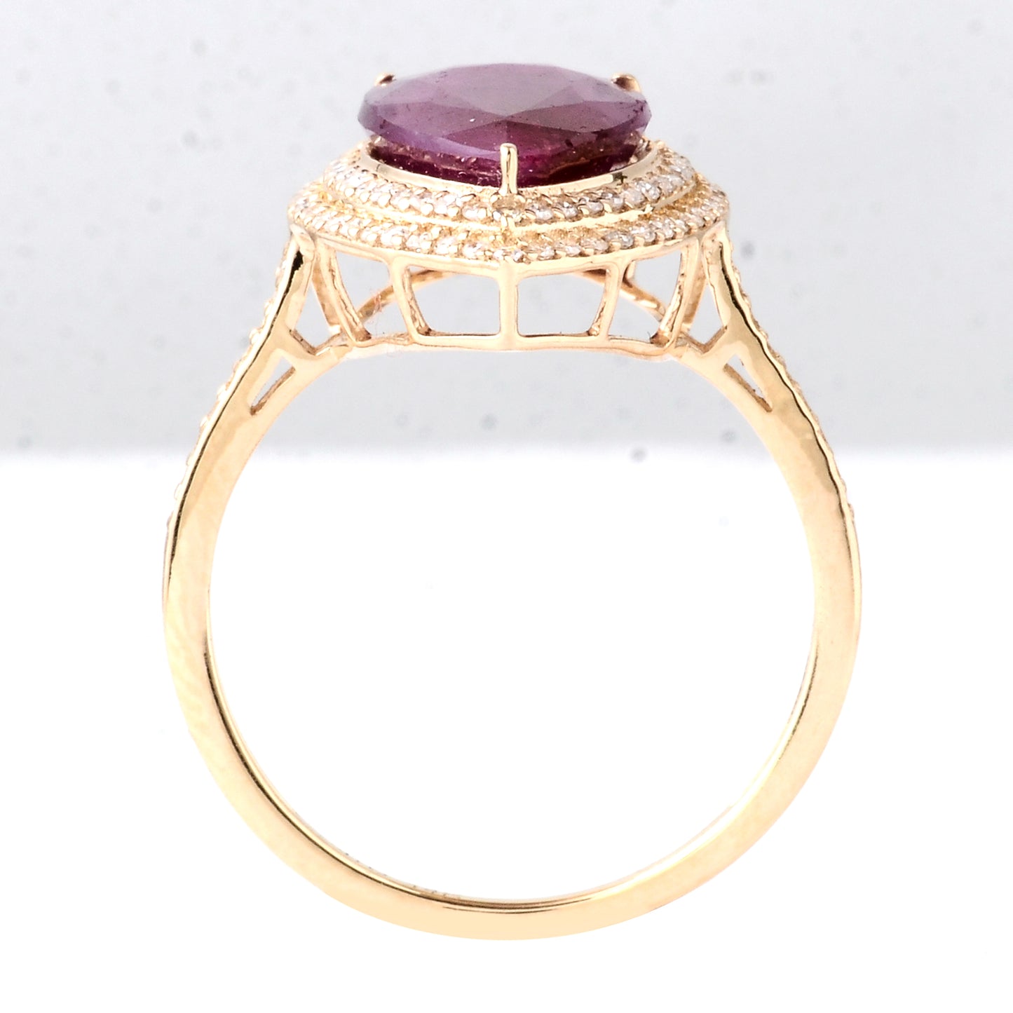 4.13 Ct Pear Mixed Cut Natural Corundum Ruby 14K Gold Ring