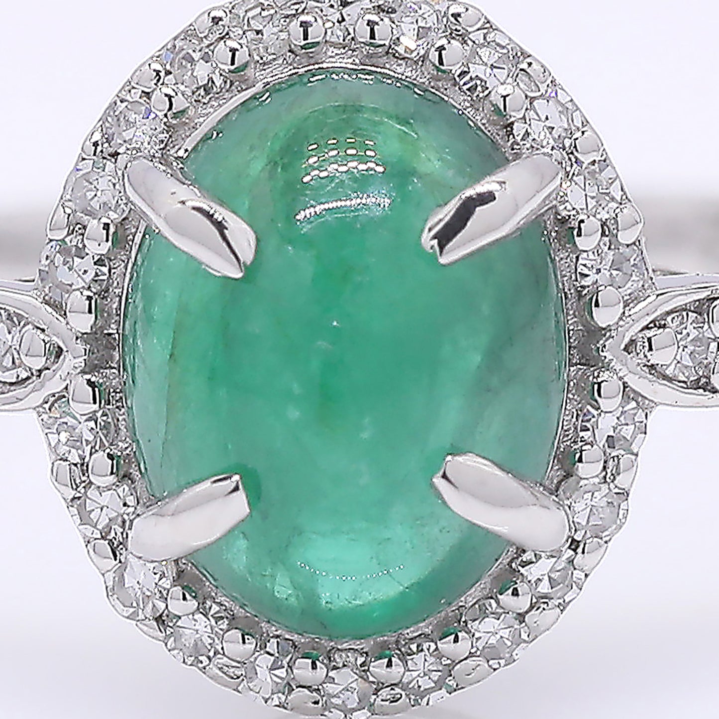 1.13 Ct Oval Cabochon Cut Natural Emerald 950 Platinum Ring